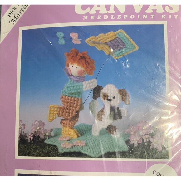 Vintage Martinsville Plastic Canvas Needlepoint Kit Kite Flying Craft Project - Picture 5 of 6